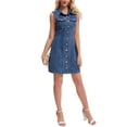 thumbnail image 2 of INSPIRE CHIC Women's Denim Dress Sleeveless Collared Button Down Chic Short Jean Dresses M Dark Blue, 2 of 6