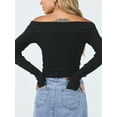 thumbnail image 7 of Arvbitana Women's Off-Shoulder Cropped Sweater Solid Color Ribbed Knit Tops Boat Neck Long Sleeve Pullover Show Navel Knitwear Streetwear, 7 of 7
