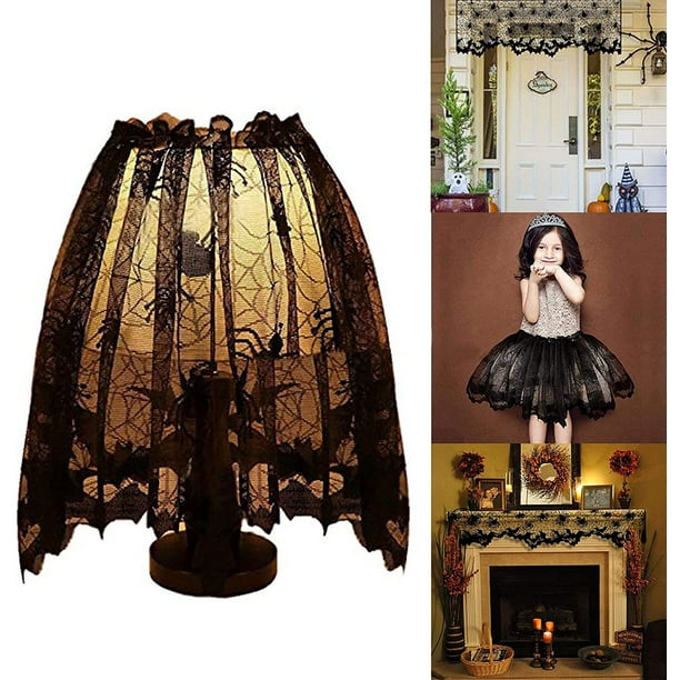 Encaje de Halloween Decoraciones de Halloween Cubierta de pantalla de lámpara Decoración de Halloween Tela de araña negra Encaje de Halloween para decoraciones de lámpara de Halloween Suministros festivos para fiestas, 20 x 60 pulgadas brillar Electrónica