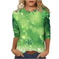 thumbnail image 2 of successthop St Patricks Day Womens Tops 3/4 Sleeve Green Plus Size Round Neck Polyester Casual St. Patricks Day Blouse Tops for Irish Themed Gifts 4XL, 2 of 5