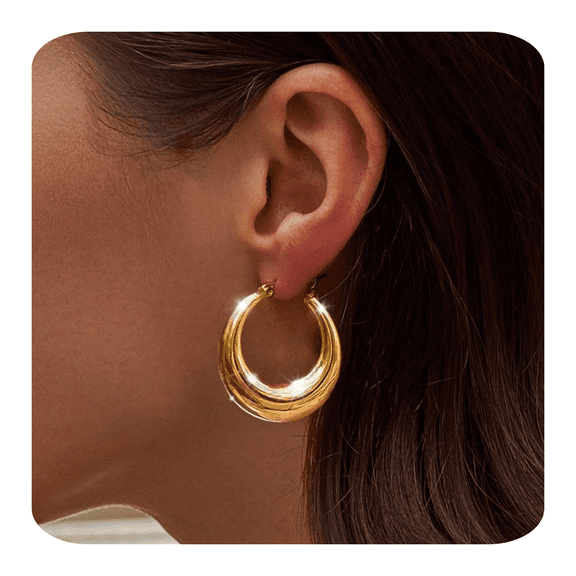 ELESMILO Chunky Gold Hoop Earrings for Women Non Tarnish, 14k Gold Plated Thick Triple Hoop Earrings Hypoallergenic Trendy Hoops Dainty Jewelry Gifts for Women