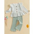 thumbnail image 3 of Suealasg 2Pcs Toddler Baby Girls Spring Long Pants Set Long Sleeve Striped Peplum Tops Flare Pants 1T 2T 3T 4T 5T Kids Valentine's Day Outfits, 3 of 7
