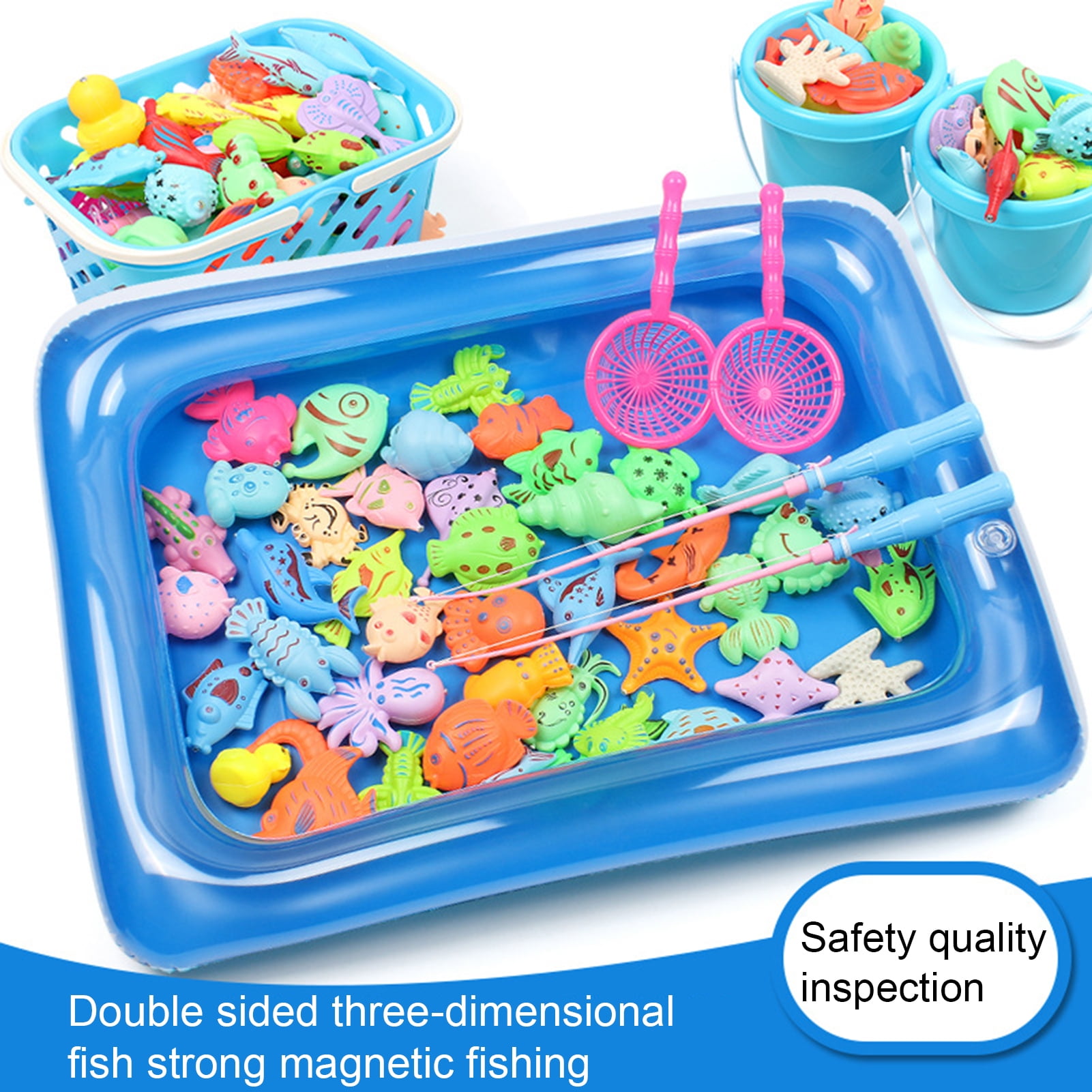 Cheer US Kids Pool Fishing Toys Games - Summer Magnetic Floating Toy Magnet  Pole Rod Fish Net Water Table Bathtub Bath Game - Learning Education For