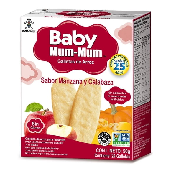 Galletas de arroz Baby Mum Mum sabor manzana y calabaza +6 meses 24 piezas