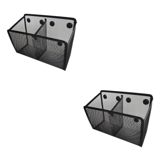 Guardoinrt Magnetic Pencil Holder Black Mesh Basket Refrigerator for Locker Table 2 grid Small 2Set