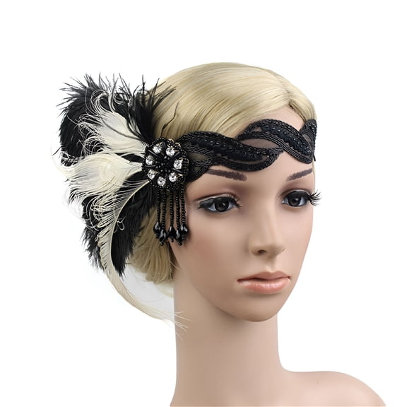 VANIDO Headbands for Women Great Flapper Headband Vintage 1920S Headdress Hair Accessories for Women White One Size