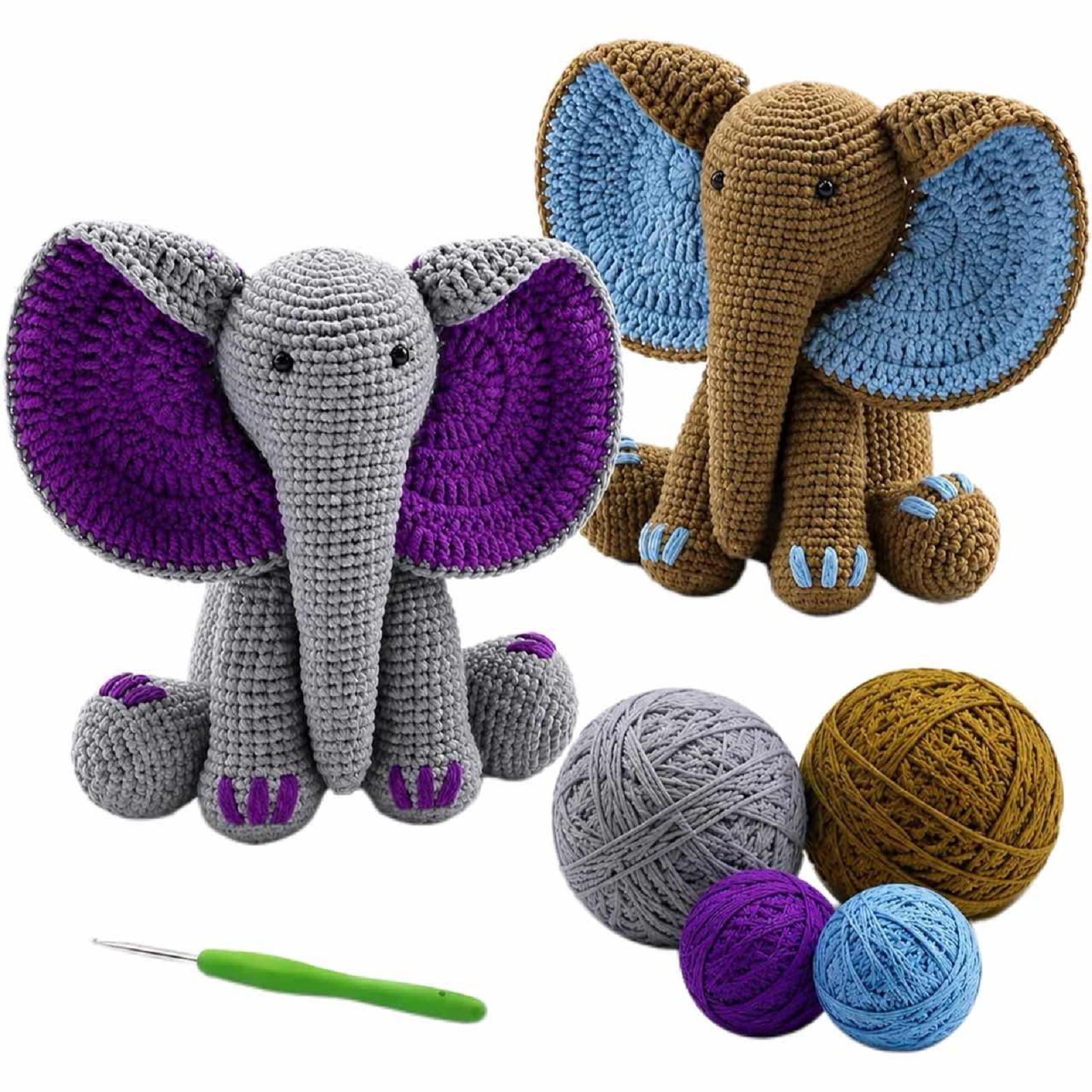 Amigurumi Crochet Kit for Beginners Diy Stuffed Elephant Animal Craft Supplies for Student Adults Complete Learn to Crochet Starter Kit for Handmade Hobby Projects