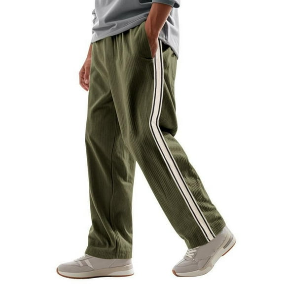 Handshe Men's Sporty Casual Straight-Leg Sweatpants with Striped Panel, Drawstring Closure, Elastic Waist and Pockets,Plus Size