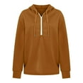thumbnail image 7 of UAMVSH Women Half Zipper Hoodie Casual Solid Color Long Sleeve Hooded Pullover Loose Fit Side Slit Drop Shoulder Sweatshirts(Medium,Khaki), 7 of 7
