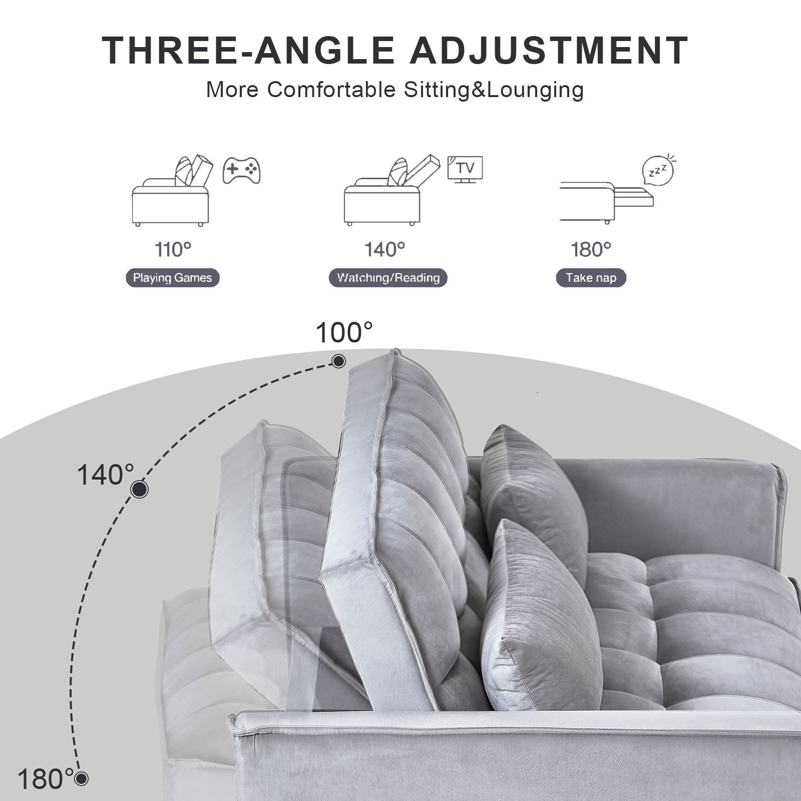 MAYEERTY 3-in-1 Velvet Convertible Sleeper Sofa Bed with Adjustable Backrest Pull-Out Couch for Living Room Apartment Small Space