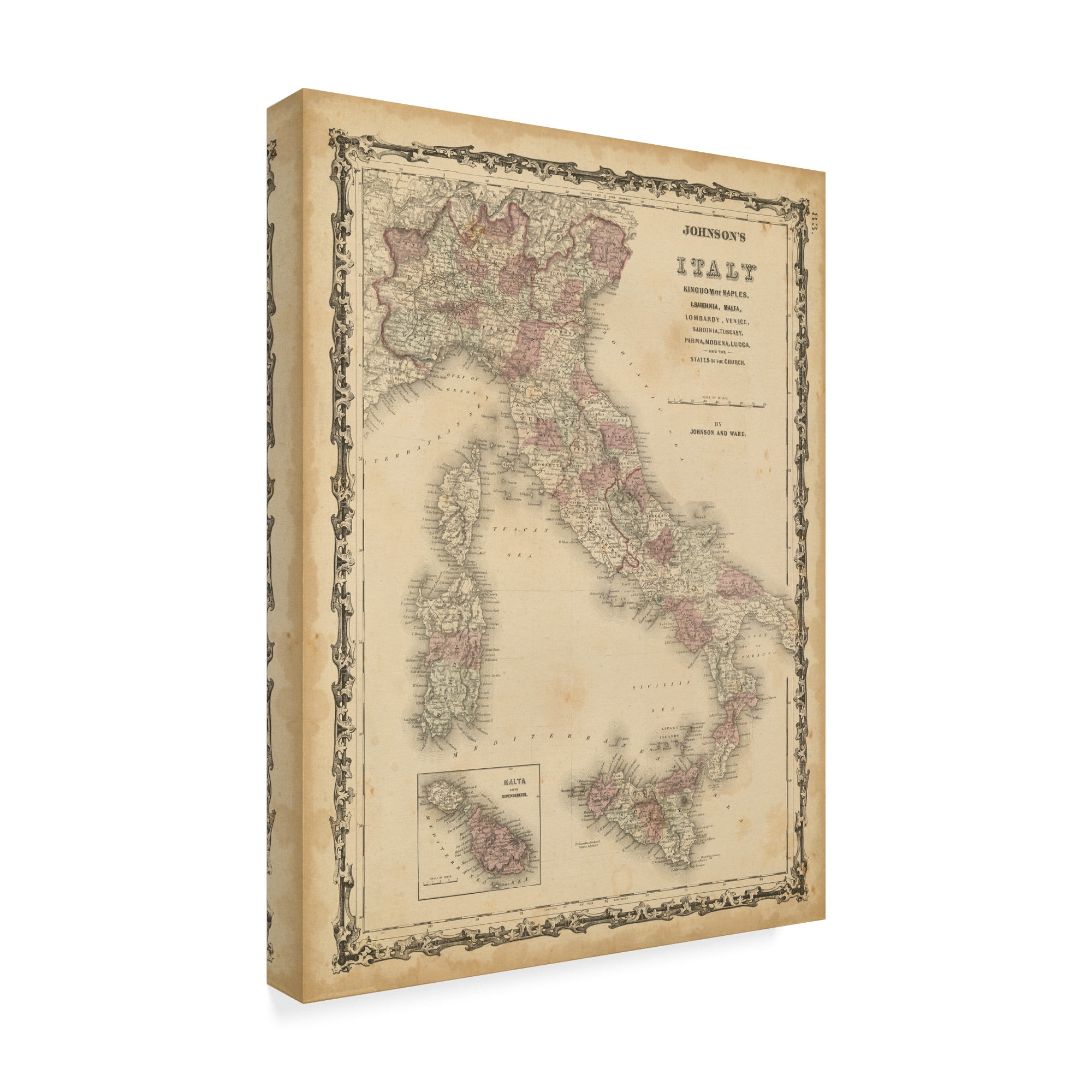 Trademark Fine Art 'Johnsons Map of Italy' Canvas Art by Johnson