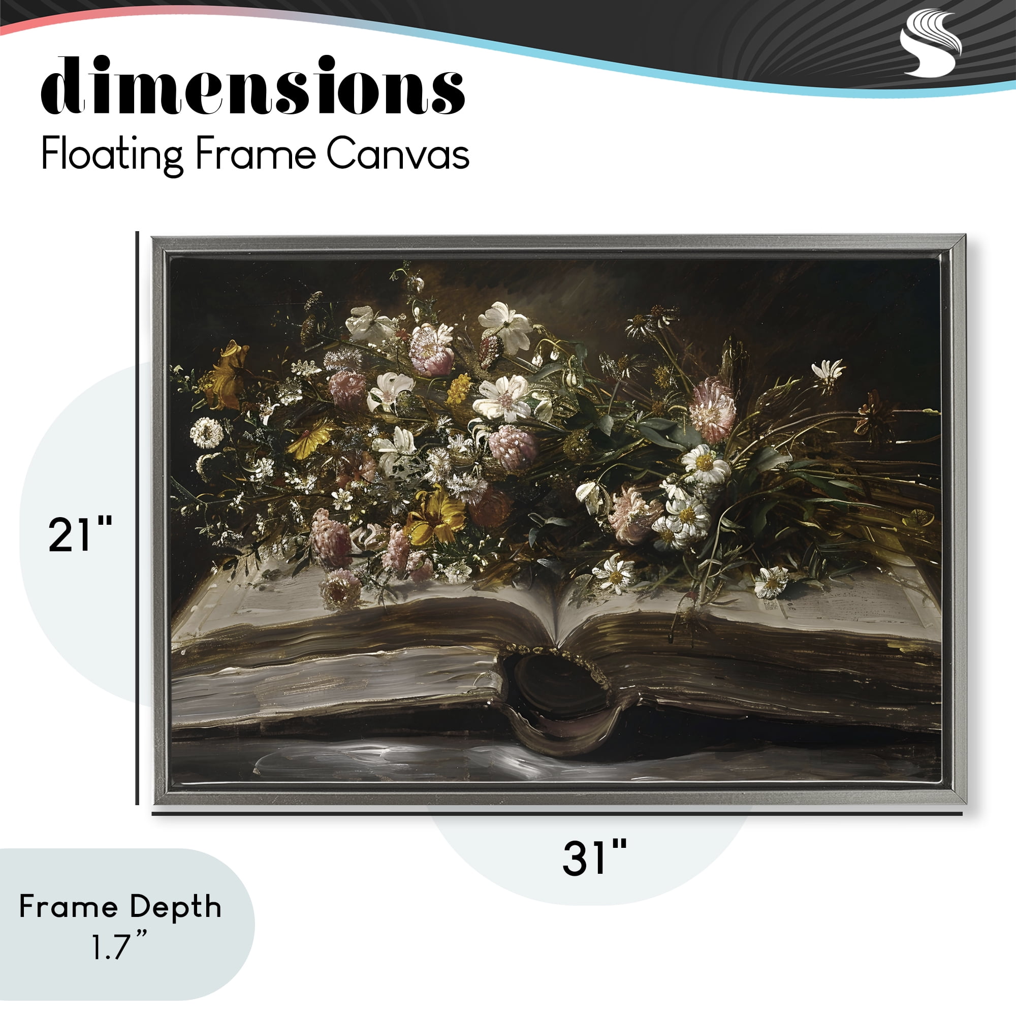 Stupell Industries Antique Floral Open Book Gray Framed Floater Canvas Wall Art, design by Jacky Ngan