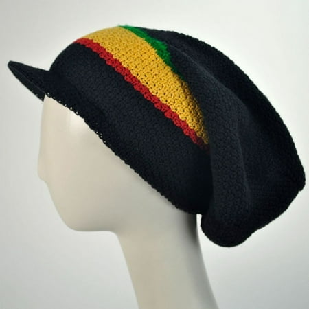 - Ziggy Slouchy Cotton Knit Visor Beanie Hat - ONE SIZE FITS MOST - Rasta