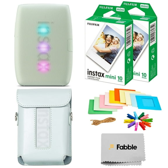 Fujifilm Instax Mini Link 3 Smartphone Printer – Sage Green Bundle with a Protective Case, Twin Pack Instant Film (20 Sheets), Hanging Photo Frames, and Premium Microfiber Cleaning Cloth