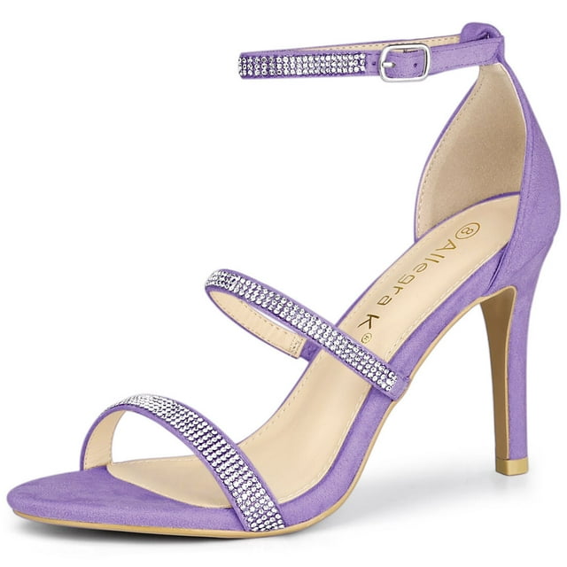 BLISSFUL STEP Sandales à Talon pour Femmes avec Bride à la Cheville Ornée de Strass