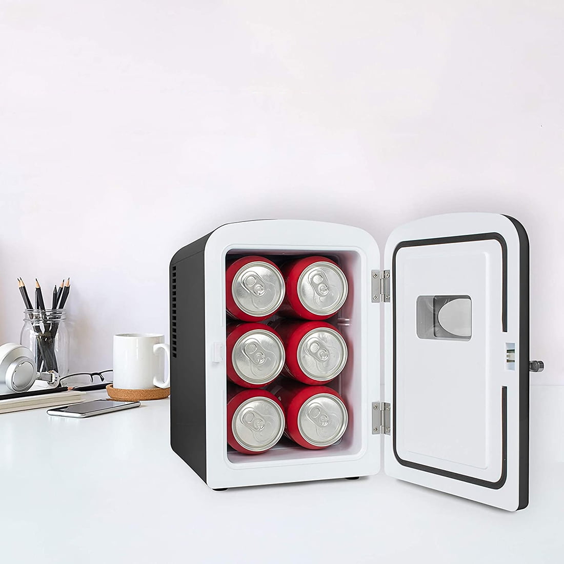Nostalgia RF6RRBK Retro Dry Erase 6 Can Refrigerator w/ Carry Handle and Heating