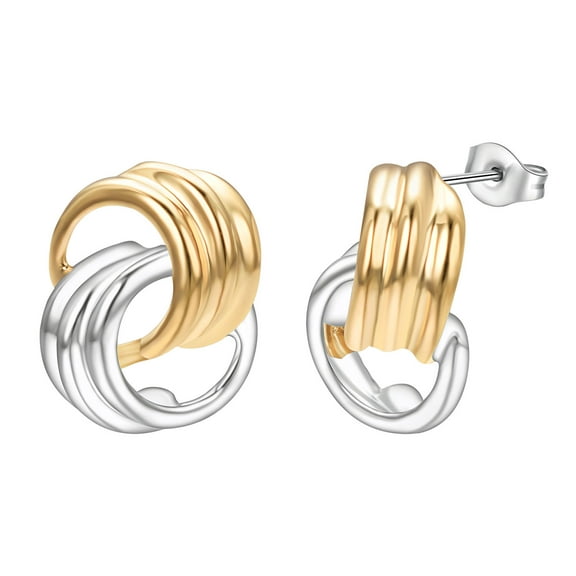 Airokiy Love Knot Mixed Metal Stud Earrings for Women Chunky Gold and Chunky Silver Earrings Gold Plated Silver Plated Jewelry Gifts