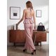 thumbnail image 3 of Conjunto para Mujer 2 Piezas Blusa Halter Escote Profundo y Pantalón Recto Rayado, 3 of 5