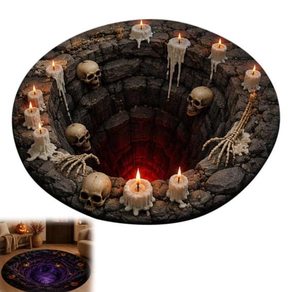 3D Halloween Rugs, Halloween Rug Round Door Mat with 3D Illusion Design, Non-Slip Indoor Area Rug for Entryway Living Room Bedroom Halloween Party Decor (A, 1PC)