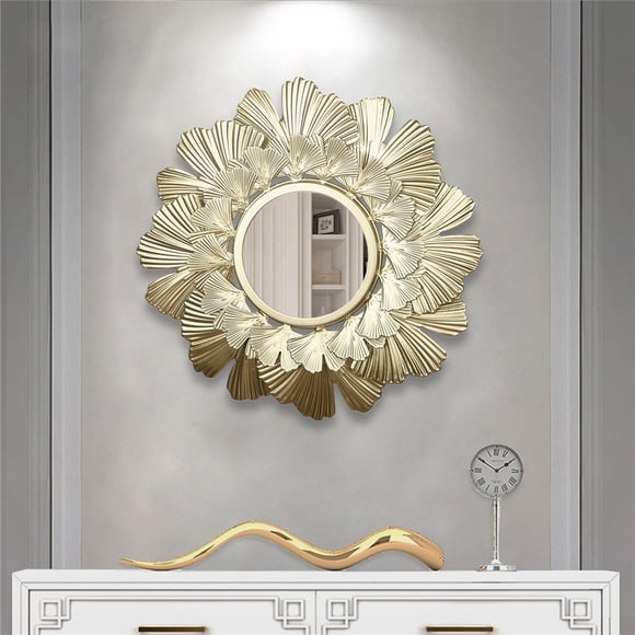 Miroir Mural Rond en Fer avec Motif de Feuille de Tortue - Miroir Décoratif Élégant Suspendu pour Salon, Chambre, Bureau et Entrée - Durable, Facile à Installer (Extérieur)
