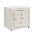 thumbnail image 2 of Luxury Ivory Fabric Upholstered Nightstand with Faux Marble Top &amp; 2 Drawers - Modern Bedroom Furniture - 26.4" W, Button Tufted Glam, 2 of 6