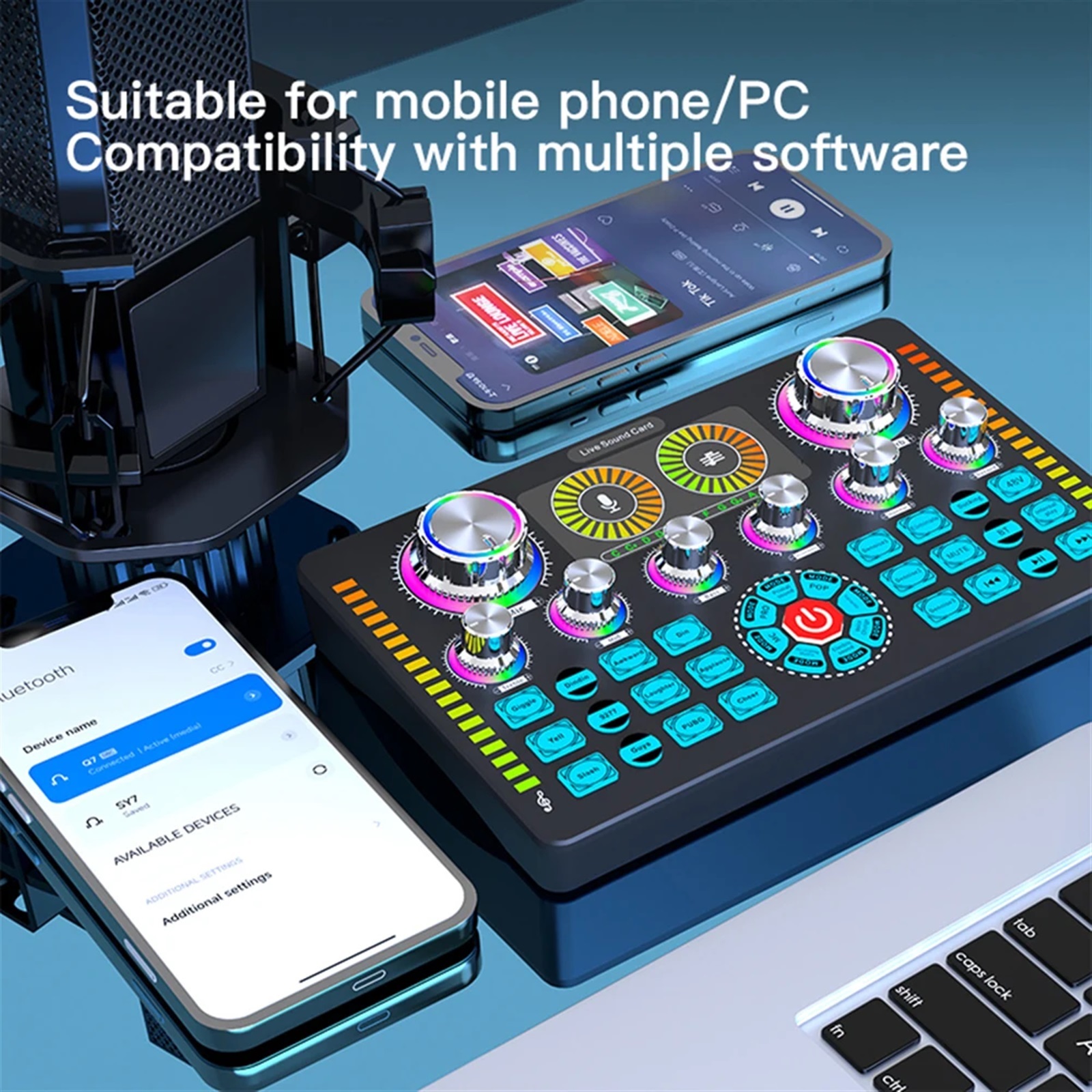 Live Sound Card Podcast DJ Equipment Bluetooth-compatible 48V Phantom Au-dio Mixer Sound Mixer Voice Changer For Live Streaming ,Precision Control