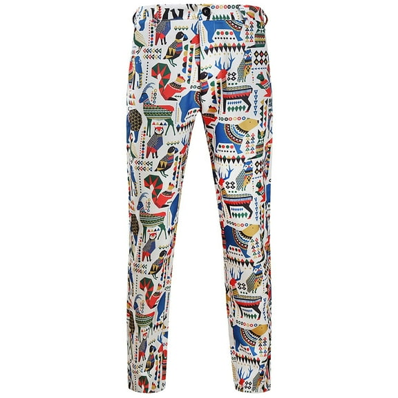 Ernkv Casual Pants for Men Elastic Waist Floral Print Fashion Fall Spring Trousers Soft Loose Daily Comfy Lounge Casual Full Length Pants with Pocket White L