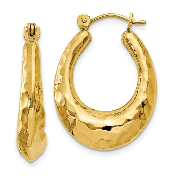 Primal Gold 14 Karat Yellow Gold Hammered Fancy Hollow Hoop Earrings