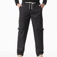 thumbnail image 3 of Ceisia Men Solid Color Fleece Multi Pocket Work Pants Loose Drawstring Gift Elastic Cuff Trousers, 3 of 7