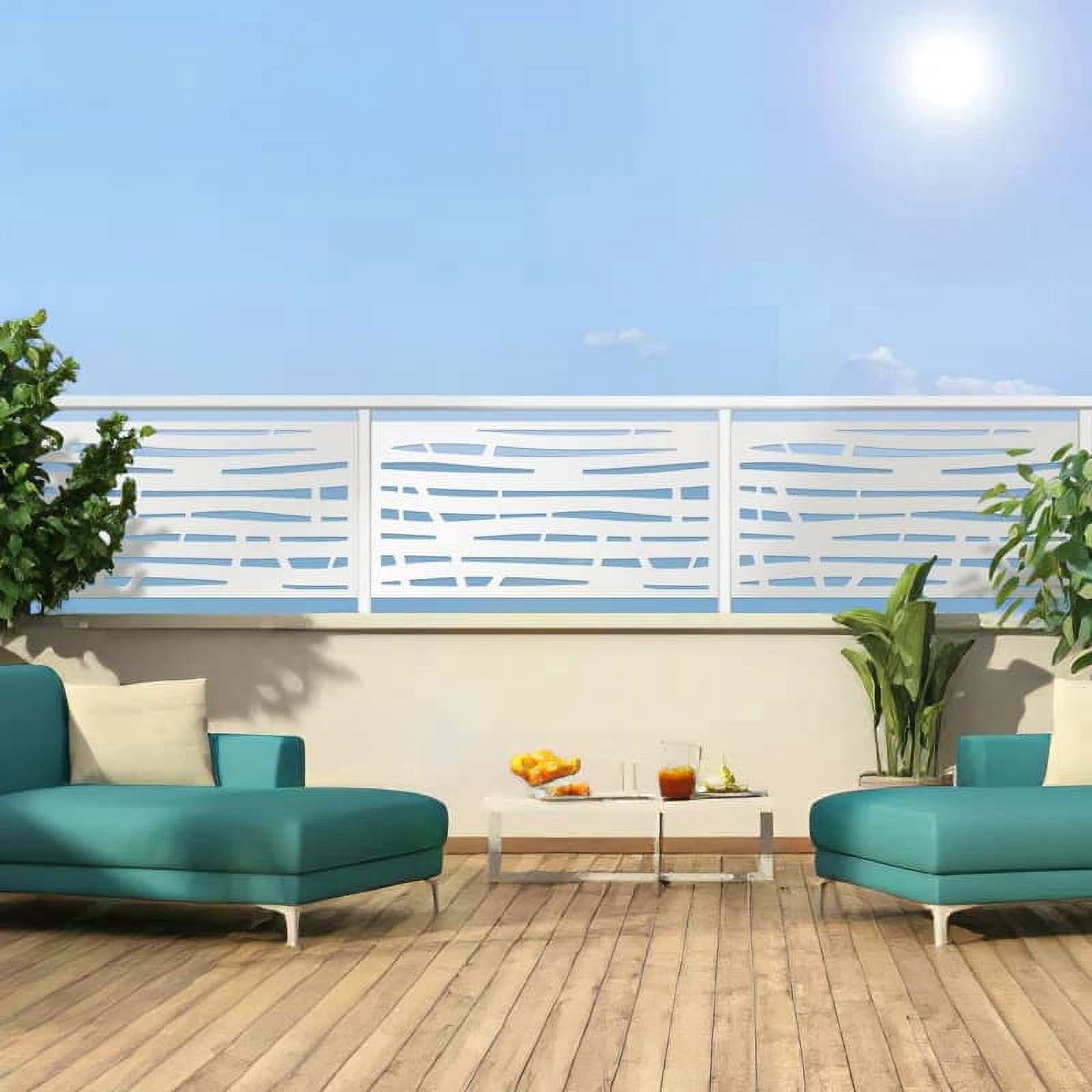 MAYEERTY 72*47" Outdoor White Metal Freestanding Panel Screen for Patio, Jungle Pattern