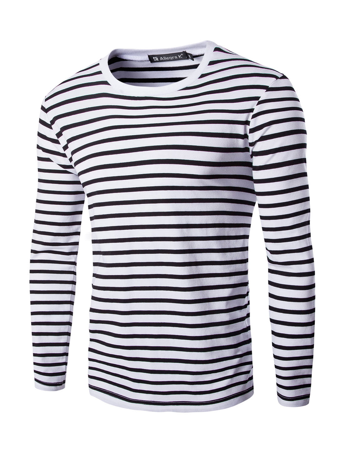 Men Crew Neck Long Sleeves Striped T-shirt Black White XL | Walmart Canada