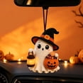 thumbnail image 6 of Hovilon Mini Handmade Knit Ghost Hanging Ornament, Cute Crochet Witch Hat Pendant with Pumpkin Bucket, Soft Cotton Car Rearview Mirror Decor, Spooky Holiday Party Bag Accessory, Fall Home Gift, 6 of 9