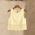 thumbnail image 6 of Womens T-Shirts, Crew Neck Sleeveless Solid Pullover Tops with Cutout Hem Design, Summer Beach Travel Casual Wear | VerBelle,Yellow XL, 6 of 8