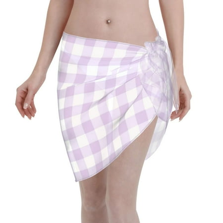 Disketp Purple Checkboard Women Swimsuit Cover Up Short Chiffon Summer Beach Sarong Bikini Wrap Skirt Bathing Suit