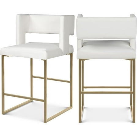Pemberly Row Modern White Vegan Leather Counter Stool (Set of 2)