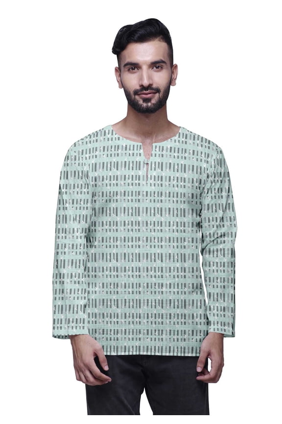 Indian Traditional Kurta For Men Keyhole Neck Short KurtaÂ&nbsp;ShirtÂ&nbsp;For Boys