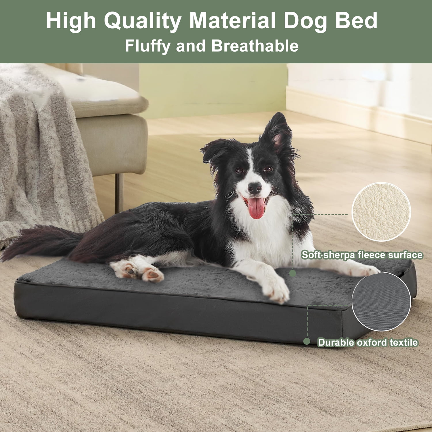 PayUSD Dog Bed for Large Dogs Dogs, Big Orthopedic Dog Beds with Removable Washable Cover & Waterproof Lined, Egg Crate Foam Pet Bed Mats Suitable for Dogs Up to 65 lbs ( Dark Gery, 36"X27"X3")