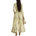 thumbnail image 4 of HBYJLZYG Women's Floral Maxi Dress, V-Neck Pleated Waist Long Sleeve with Tie Belt, Elegant Flowy A-Line Formal Party Vacation Wear for Women, 4 of 5