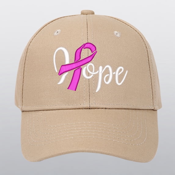 Unisex Breast Cancer Awareness Hope Letter Embroidery Duck Tongue Cap Casual Curved Brim Hat Khaki