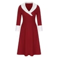 thumbnail image 5 of HAPIMO Women's Casual Cocktail Party Wedding Guest Tea Length A Line Dress Long Sleeve Spring Vintage Prom Dress Workout Fashion Deep V Neck Fleece Fall Dress Red XXXL, 5 of 7