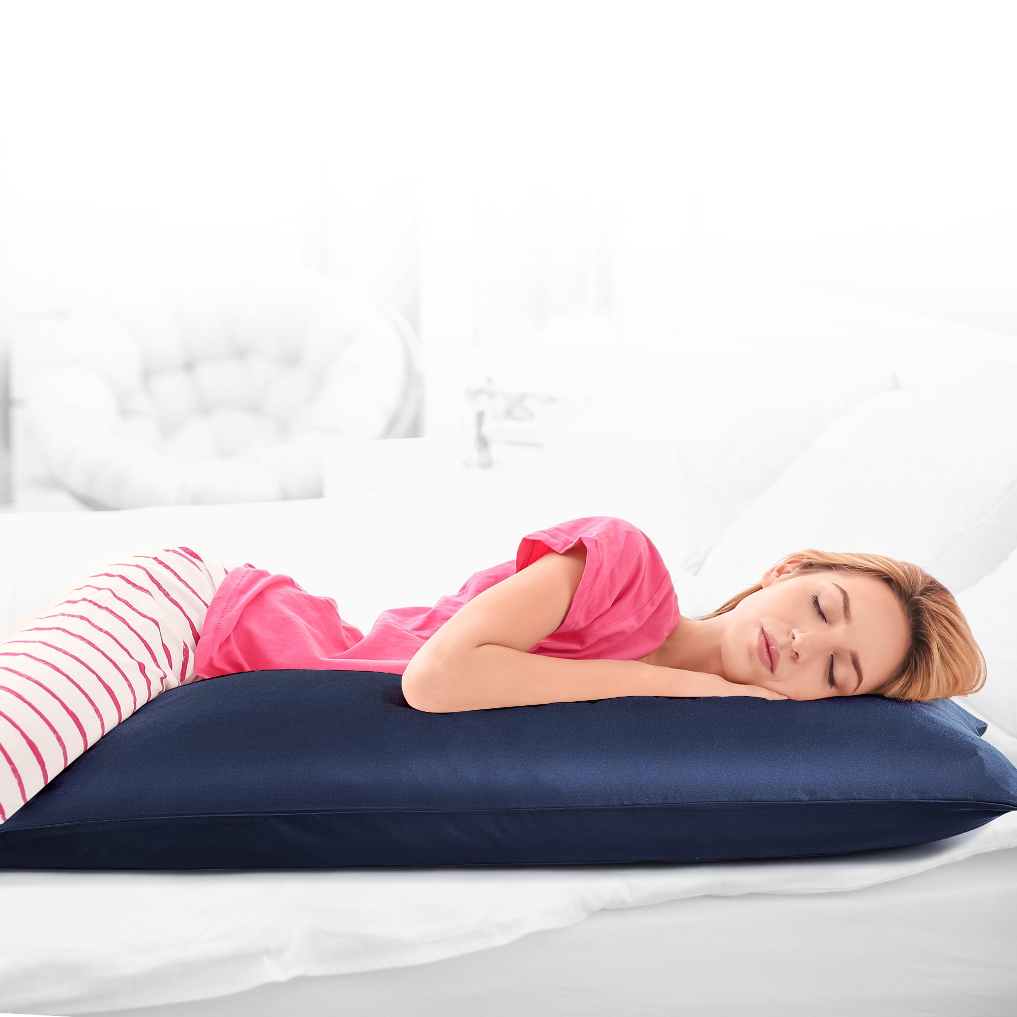 Unique Bargains 1 PC Satin Envelope Closure Body Pillowcases Navy 20"x54"