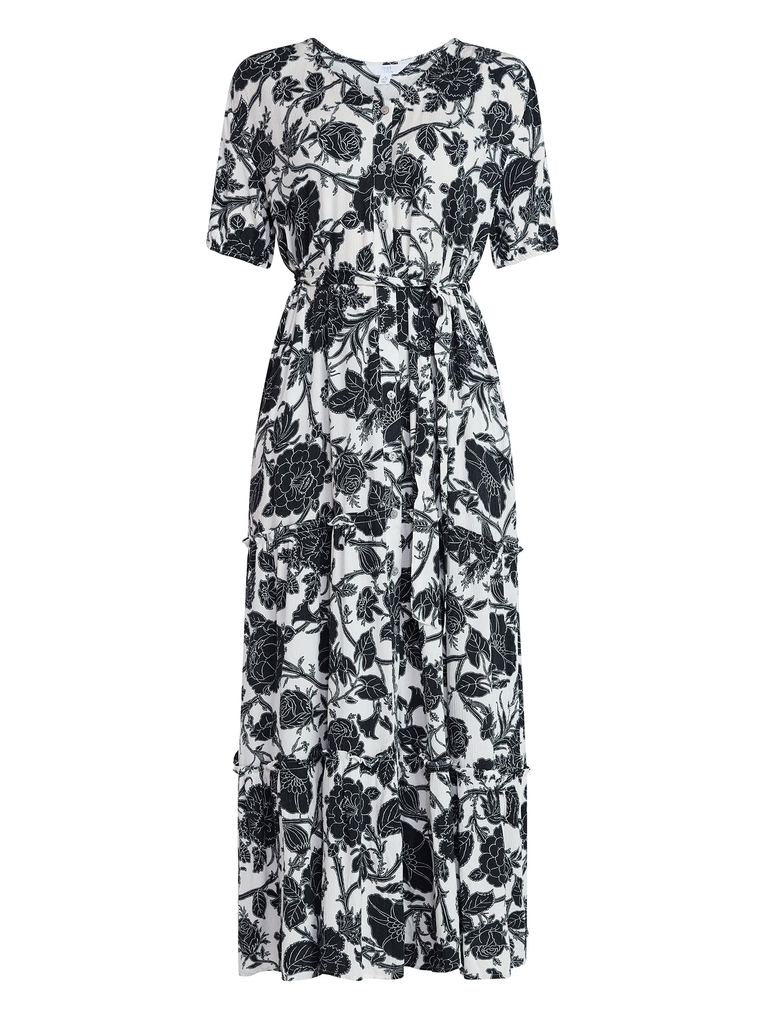 Time and Tru Women’s Crinkle Maxi Dress with Short Sleeves, Sizes XS-XXXL