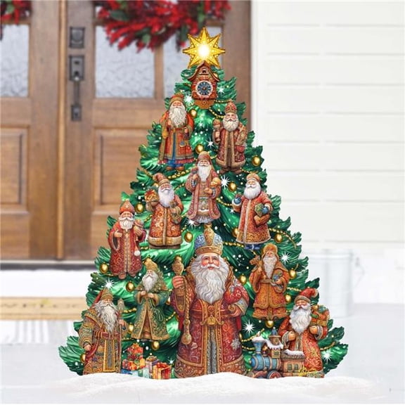 48' Santa-Themed Christmas Tree Outdoor Indoor Dcor Wooden Christmas Decoration by G. Debrekht
