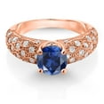 thumbnail image 2 of Gem Stone King 18K Rose Gold Plated Silver Blue Created Sapphire and White Moissanite Engagement Ring for Women (1.94 Cttw, Round 7MM, Gemstone September Birthstone, Size 9), 2 of 3