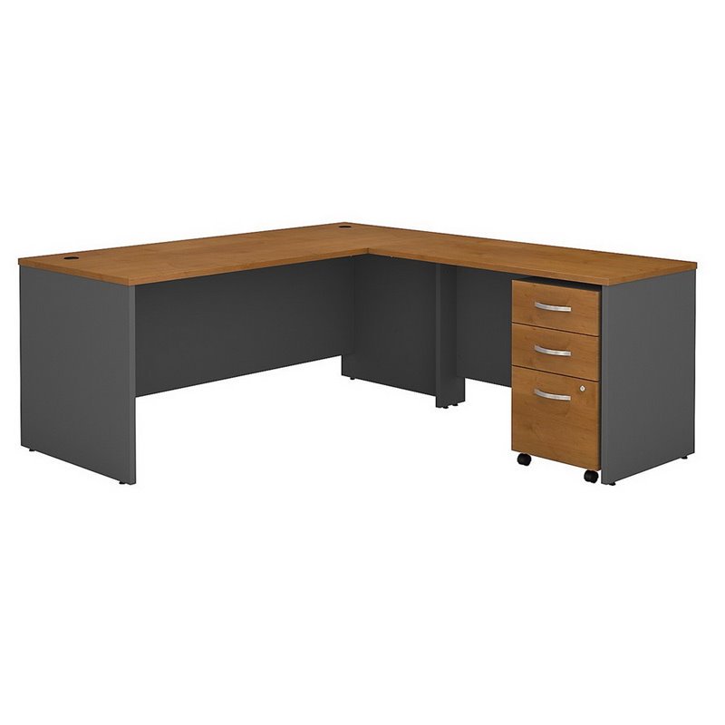 Series C 72W L Shaped Desk with File in Natural Cherry
