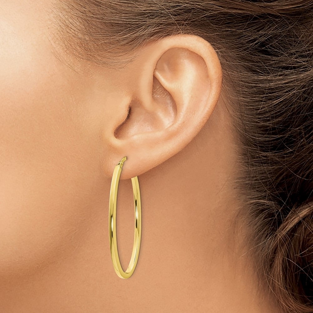 Diamond2Deal 10K Yellow Gold Polished Oval Hinged Hoop Earrings for Women (L- 1.62 inch, W- 0.99 inch)