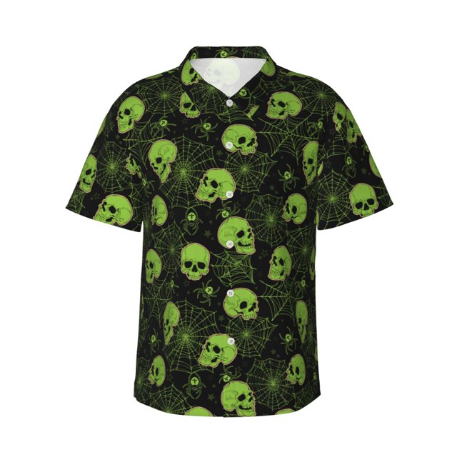 Balery Skulls And Cobwebs Camisas hawaianas de manga corta para hombre, camisas playeras de corte holgado, camisas de vacaciones con botones,Small