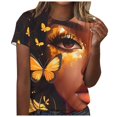 thumbnail image 1 of TSADFHJI Hauts d'Été Boho pour Femmes Mode Décontractée Imprimé Col Rond Manches Courtes T-Shirt Haut TTG Noir, 1 of 5
