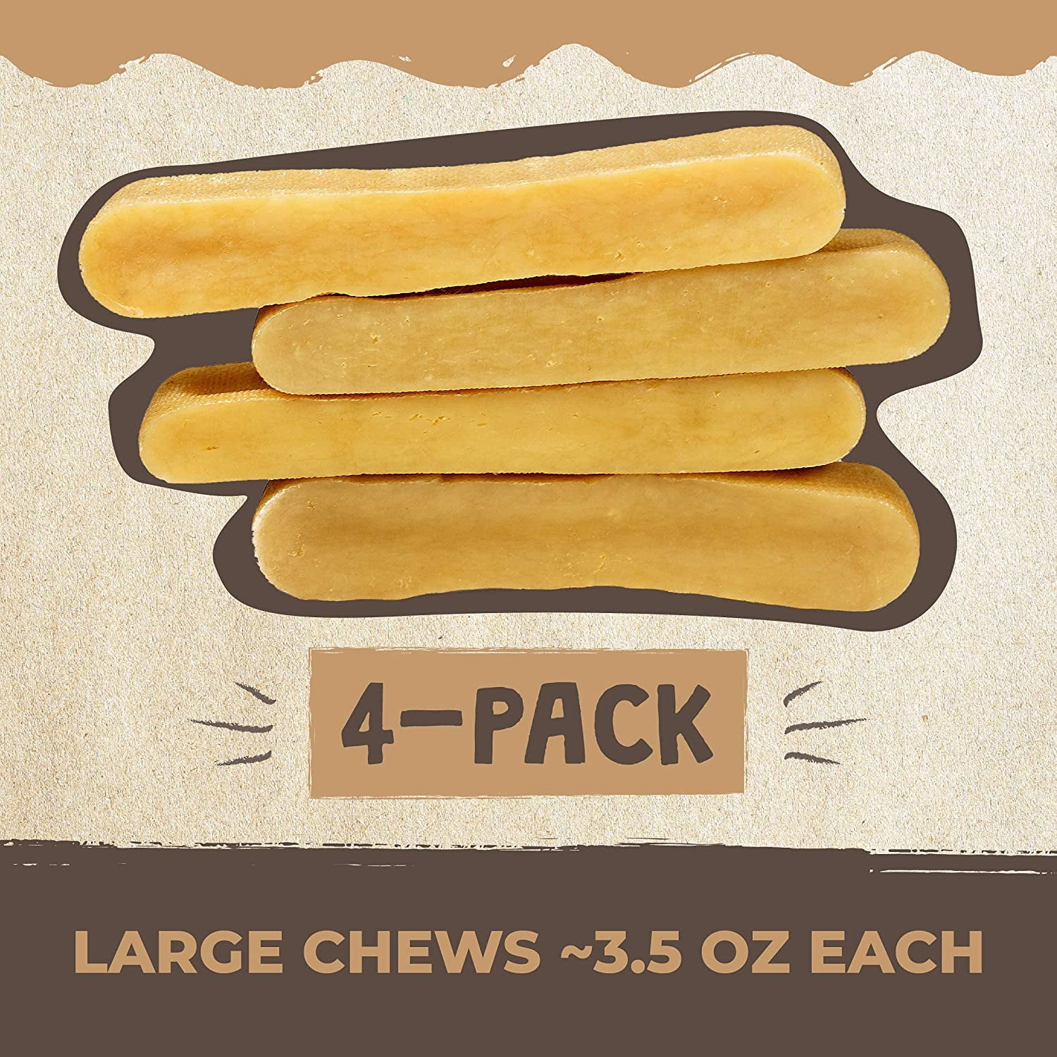 Mighty Paw Yak Cheese Himalayan Dog Chews, Natural Long Lasting Treats for Dogs (Large, 4 Pack)