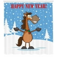thumbnail image 3 of Ambesonne Happy New Year Shower Curtain, Horse in Snow Winter, 69"Wx84"L, Multicolor, 3 of 3